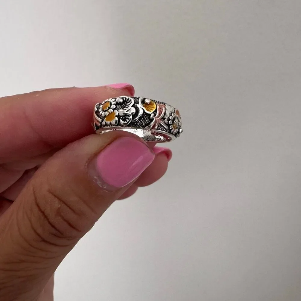 Dragon Fly Flower 925 Ring Size 5.25 BOHO